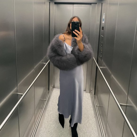 Silver Satin Midi Dress - Picture 3 of 8